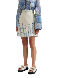Malina Summer Belted Linen Rich Mini Skirt, Multi, Multi
