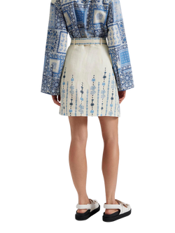 Malina Summer Belted Linen Rich Mini Skirt, Multi - view 2, Multi