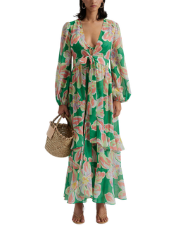 Malina Mimmi Lily Tie Front Beach Dress, Green/Multi, Green/Multi