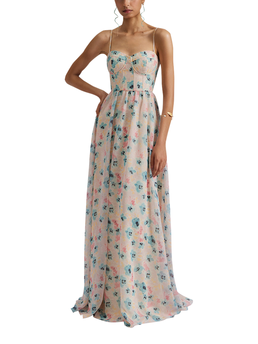 Product image 1 of 4, which shows Malina Leonor Organza Floral Maxi Dress, Multi, XS