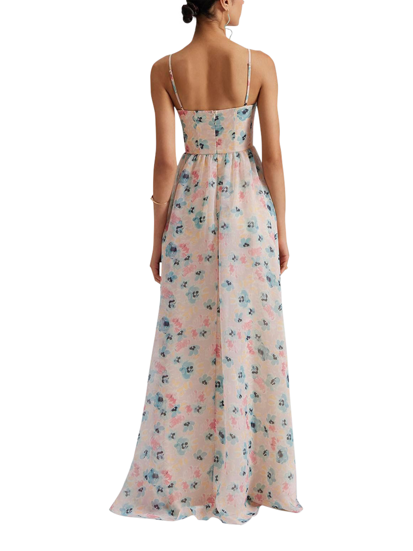 Product image 2 of 4, which shows Malina Leonor Organza Floral Maxi Dress, Multi, XS