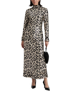 Malina Madelyn Animal Print Open Back Sequin Maxi Dress, Multi, Multi
