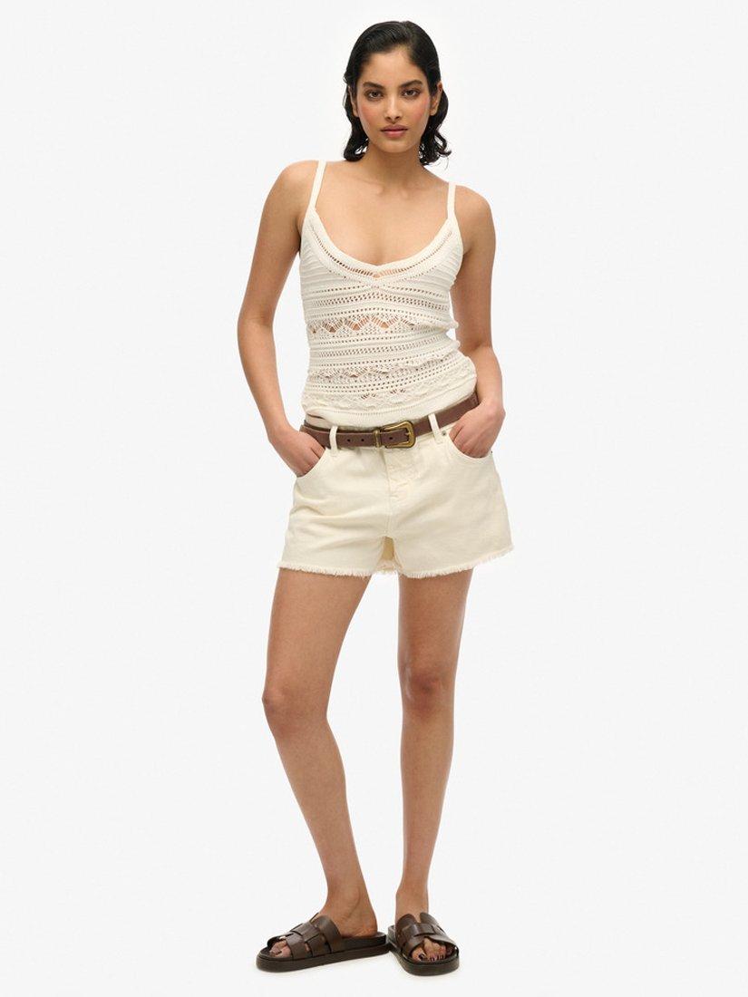 Product image 1 of 5, which shows Superdry Mid Rise Denim Hot Shorts, Off White, 26
