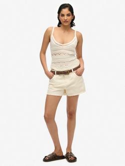 Superdry Mid Rise Denim Hot Shorts, Off White, Off White