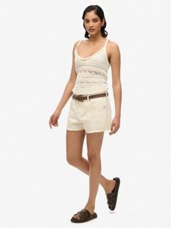 Superdry Mid Rise Denim Hot Shorts, Off White - view 2, Off White