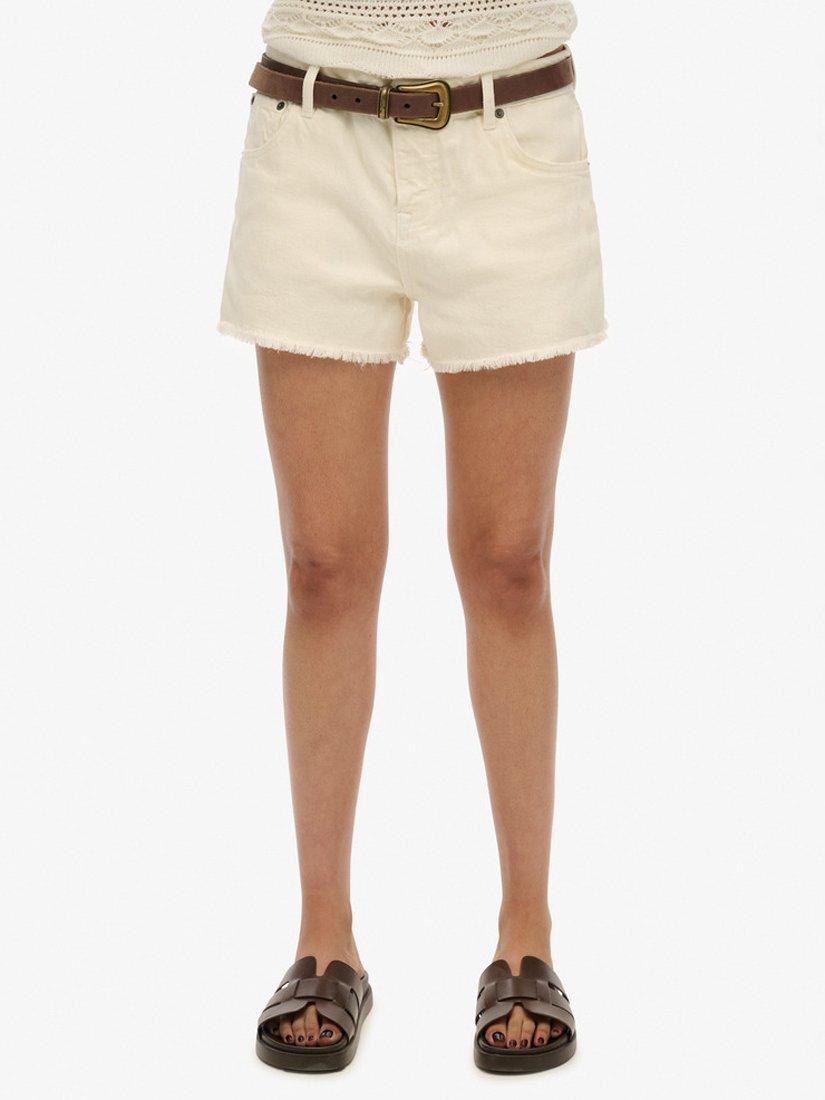 Product image 4 of 5, which shows Superdry Mid Rise Denim Hot Shorts, Off White, 26