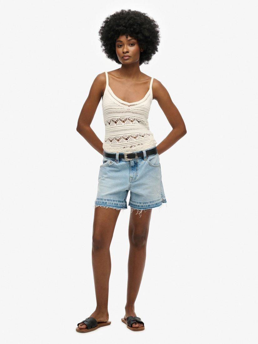 Product image 1 of 5, which shows Superdry Denim Cotton Blend Shorts, Azure Pale Blue, 26