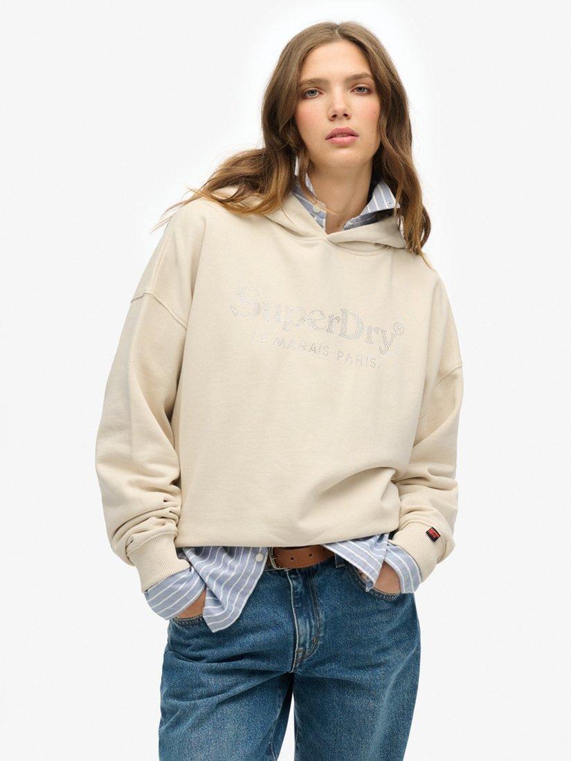 Product image 1 of 5, which shows Superdry Venue Metallic Relaxed Hoodie, Pumice Stone Beige, 6