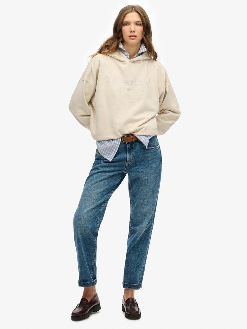 Product image 3 of 5, which shows Superdry Venue Metallic Relaxed Hoodie, Pumice Stone Beige, 6