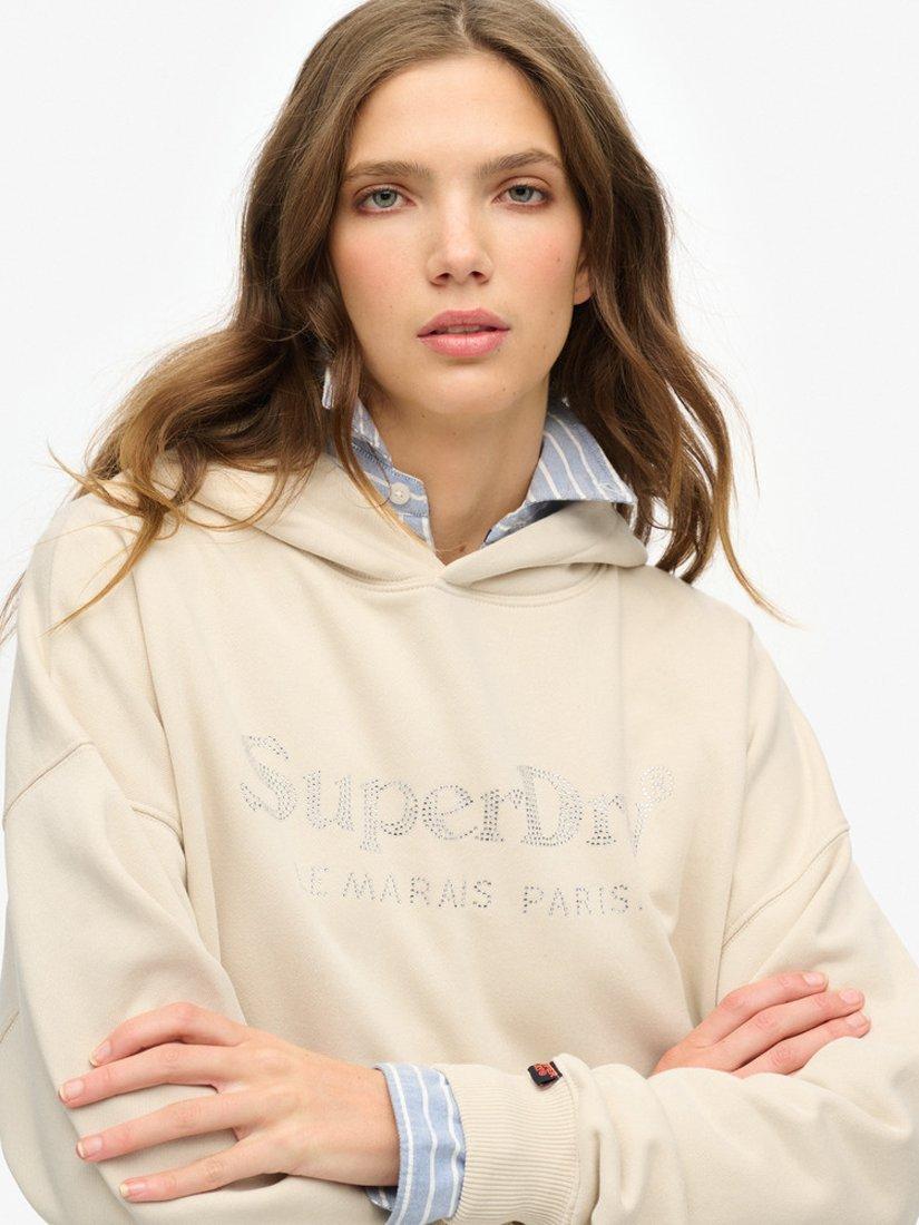 Product image 4 of 5, which shows Superdry Venue Metallic Relaxed Hoodie, Pumice Stone Beige, 6