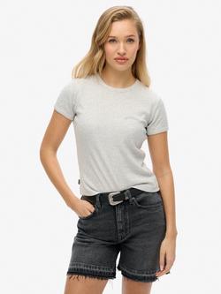 Superdry Essential Logo Rib T-Shirt, Glacier Grey Marl, Glacier Grey Marl