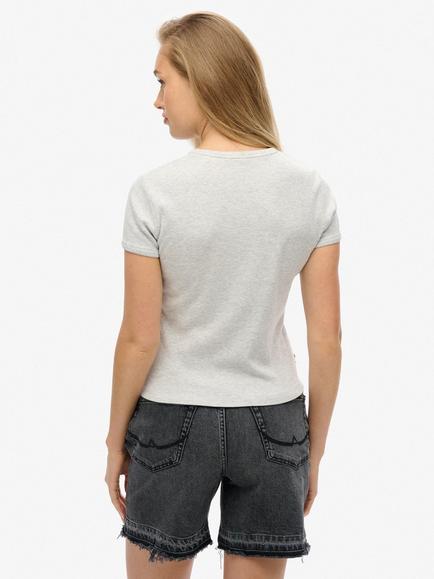 Superdry Essential Logo Rib T-Shirt, Glacier Grey Marl - view 2, Glacier Grey Marl