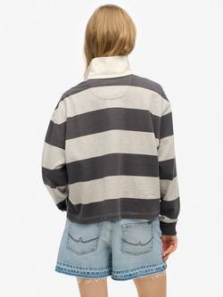 Superdry Athletic Essentials Stripe Rugby Top, Charcoal/ Grey Marl - view 2, Charcoal/ Grey Marl