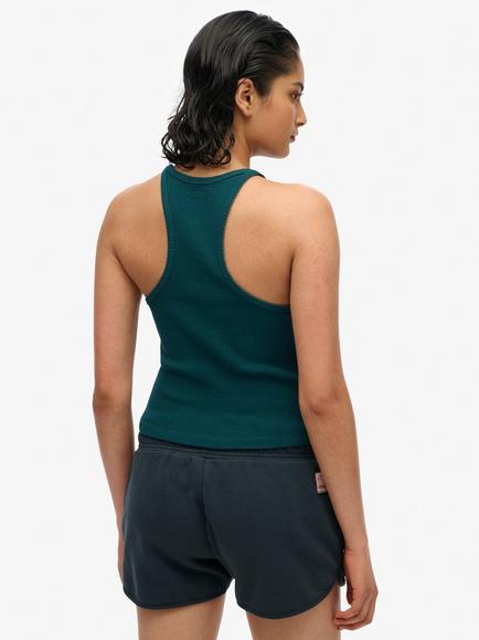 Superdry Essential Logo Racer Vest Top - view 2, Dark Pine Green
