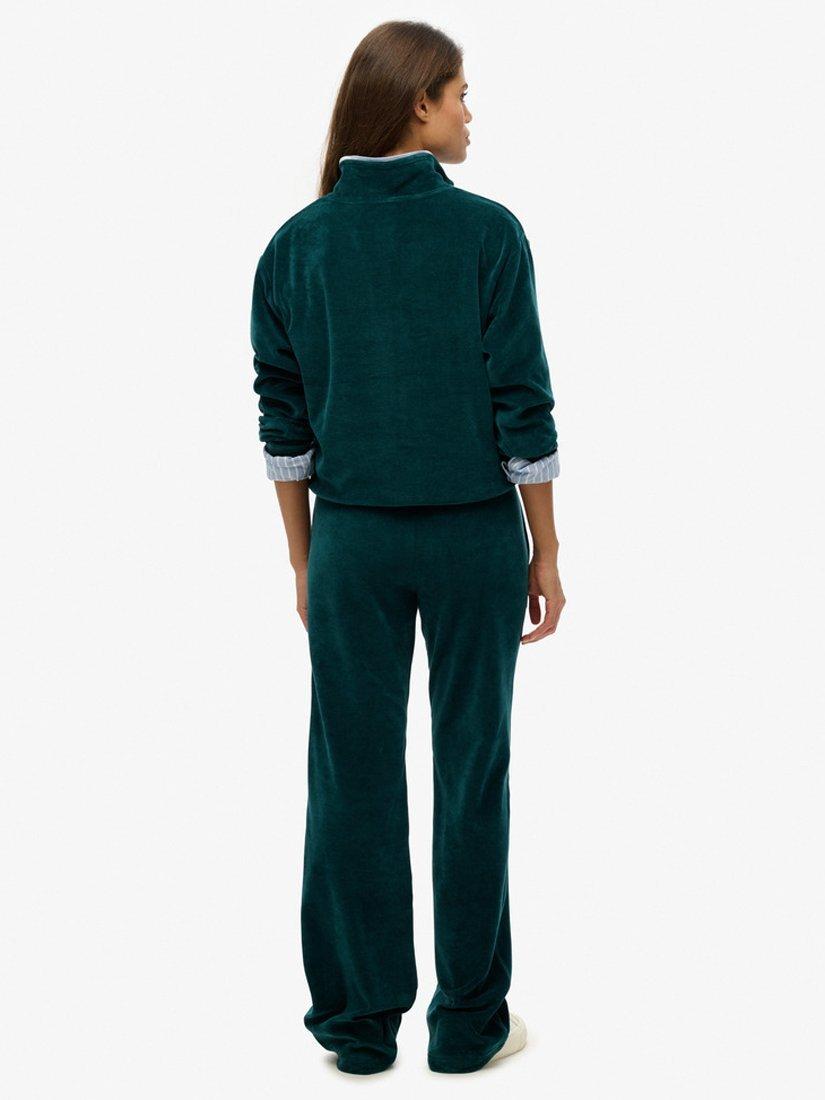 Product image 2 of 6, which shows Superdry Velour Wide Leg Joggers, Dark Pine Green, 6