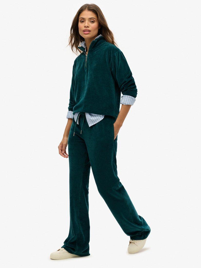 Product image 3 of 6, which shows Superdry Velour Wide Leg Joggers, Dark Pine Green, 6