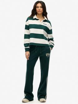 Superdry Athletic Essentials Stripe Flared Joggers, Dark Pine Green
