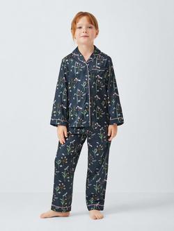 John Lewis Kids' Dragonfly Satin Pyjama Set & Scrunchie, Navy - view 2, Navy