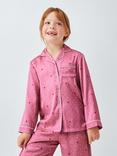 John Lewis Kids' Heart Print Satin Pyjama Set & Scrunchie, Pink