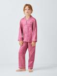 John Lewis Kids' Heart Print Satin Pyjama Set & Scrunchie, Pink