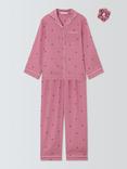 John Lewis Kids' Heart Print Satin Pyjama Set & Scrunchie, Pink