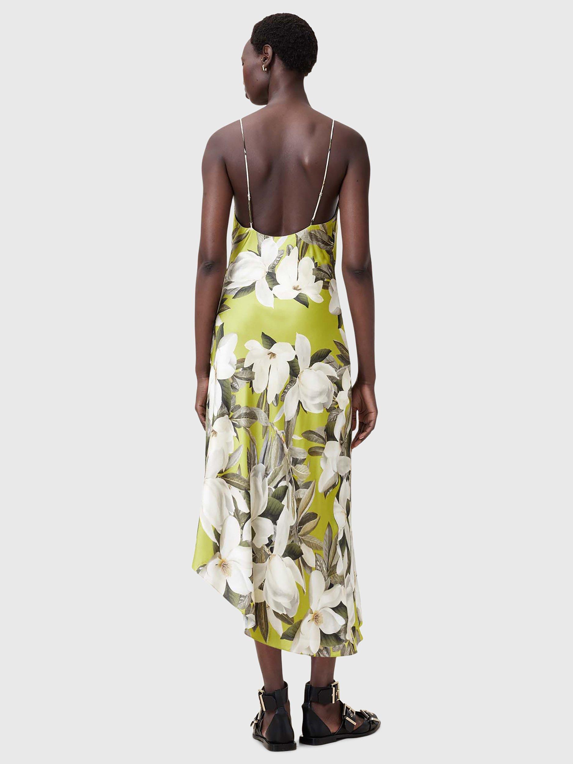 Product image 2 of 7, which shows AllSaints Alexia Floral Asymmetric Hem Dress, Revive Stem Green, 14