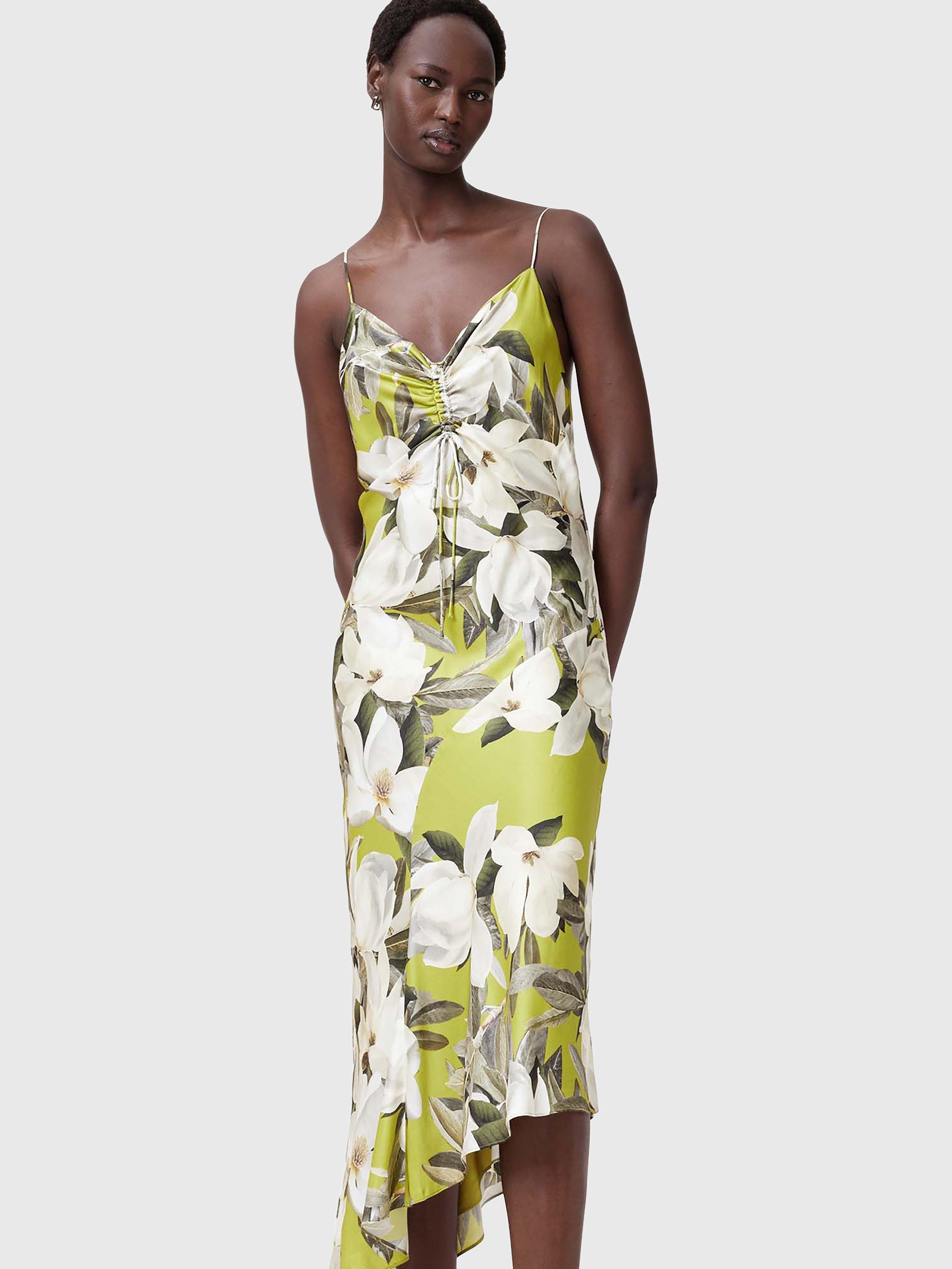 Product image 5 of 7, which shows AllSaints Alexia Floral Asymmetric Hem Dress, Revive Stem Green, 14