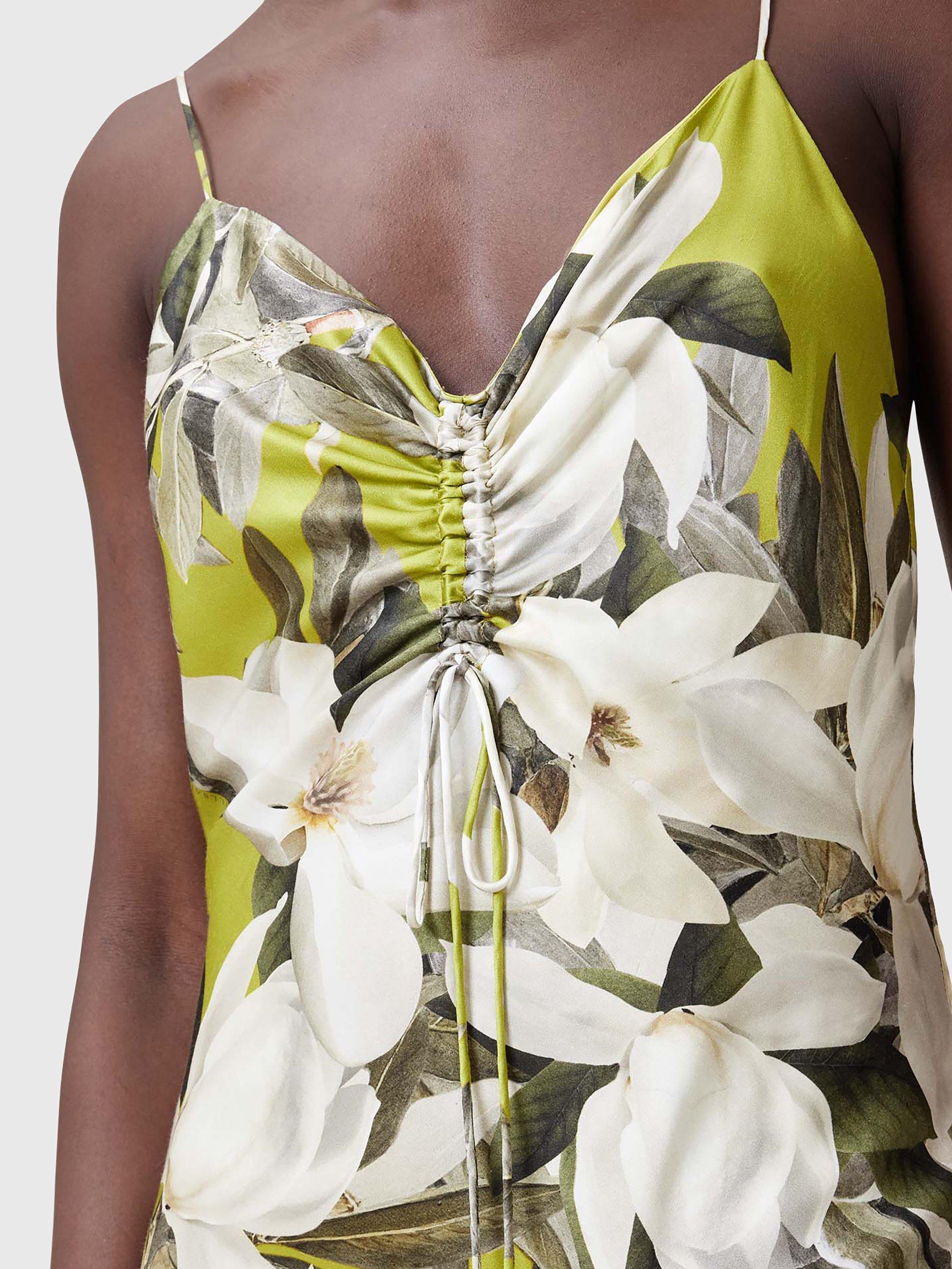 Product image 6 of 7, which shows AllSaints Alexia Floral Asymmetric Hem Dress, Revive Stem Green, 14