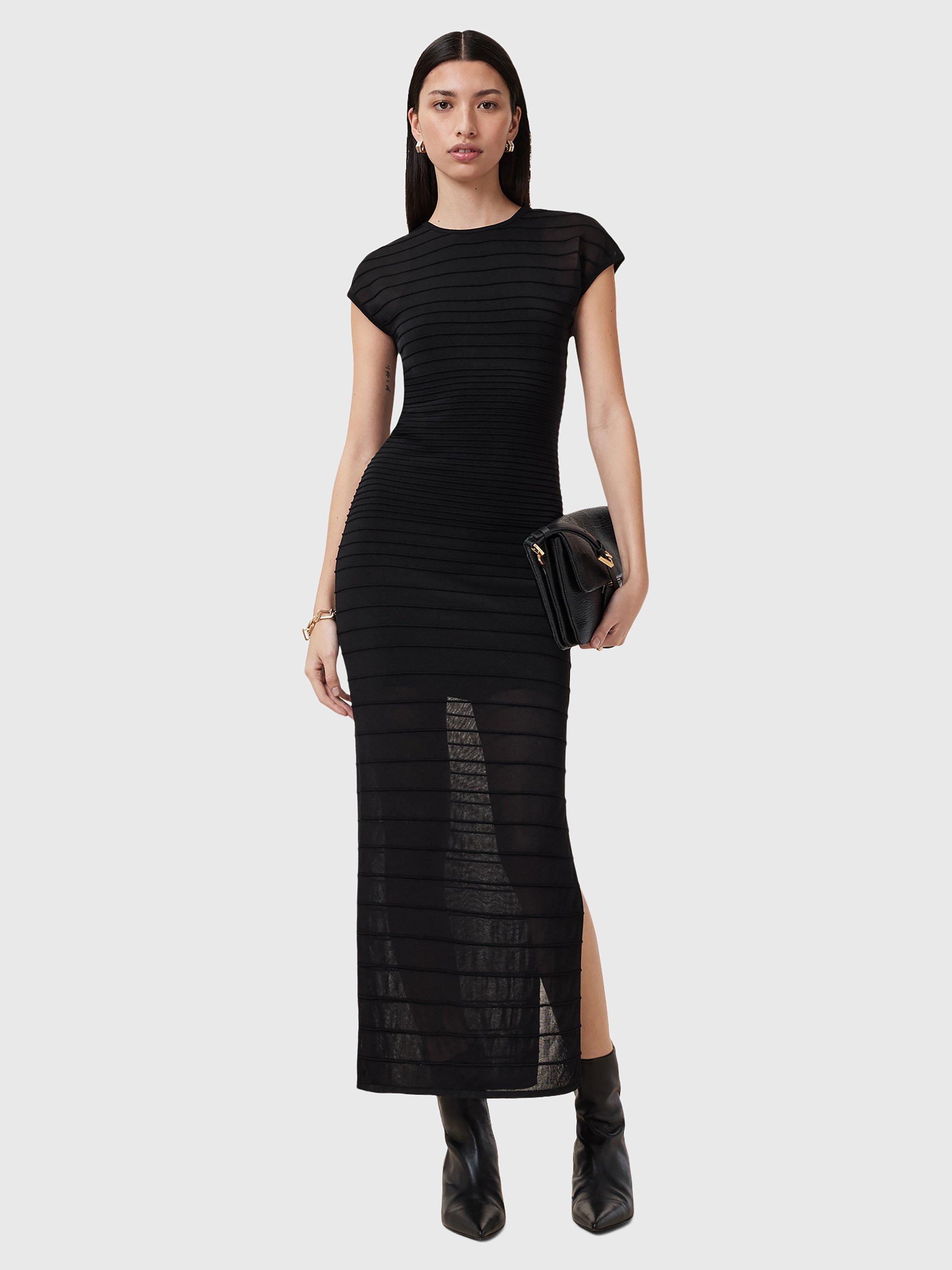 Product image 6 of 6, which shows AllSaints Ivana Pleat Bodycon Dress, Black, L