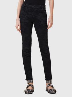 AllSaints Duran Camouflage Skinny Cargo Trousers, Black Multi Black, Black Multi Black