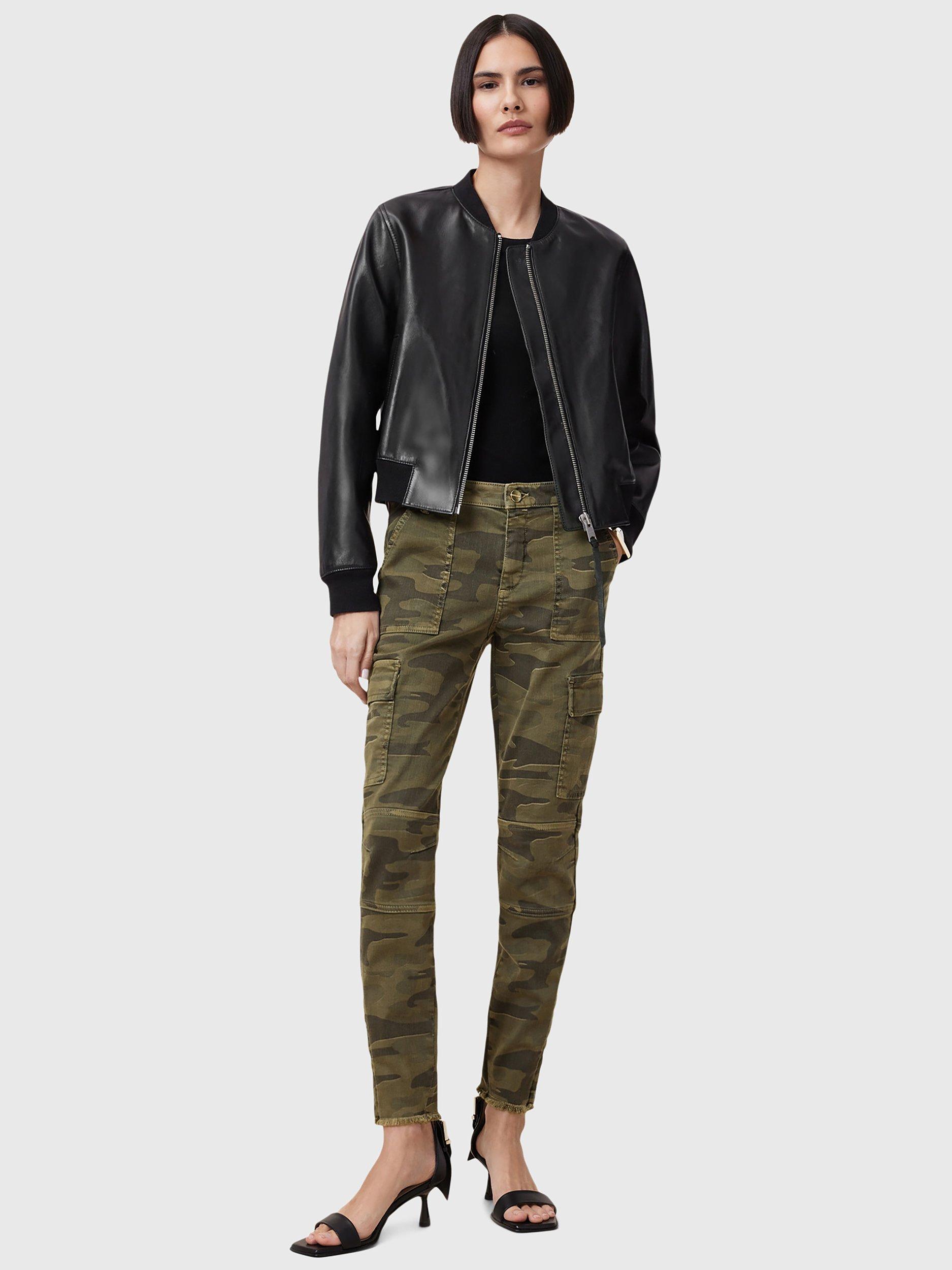 Product image 3 of 8, which shows AllSaints Duran Camouflage Skinny Cargo Trousers, Camo Green, 25