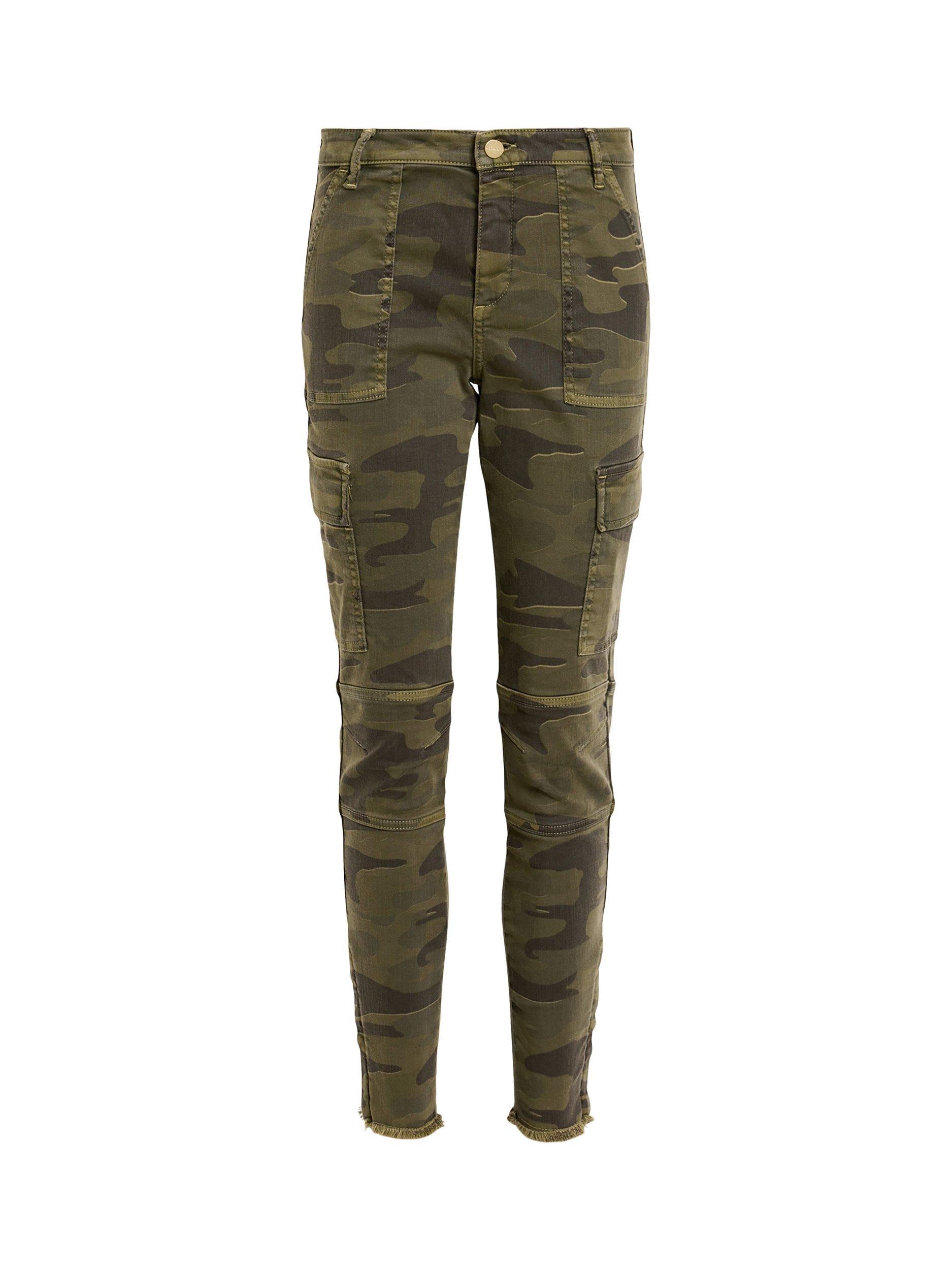 Product image 4 of 8, which shows AllSaints Duran Camouflage Skinny Cargo Trousers, Camo Green, 25