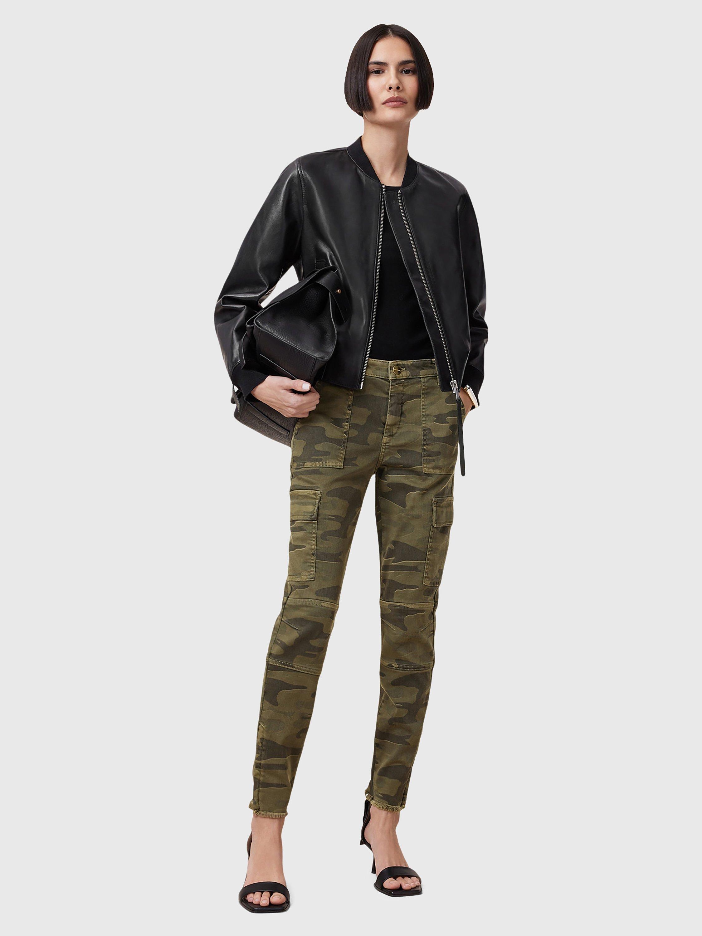 Product image 7 of 8, which shows AllSaints Duran Camouflage Skinny Cargo Trousers, Camo Green, 25