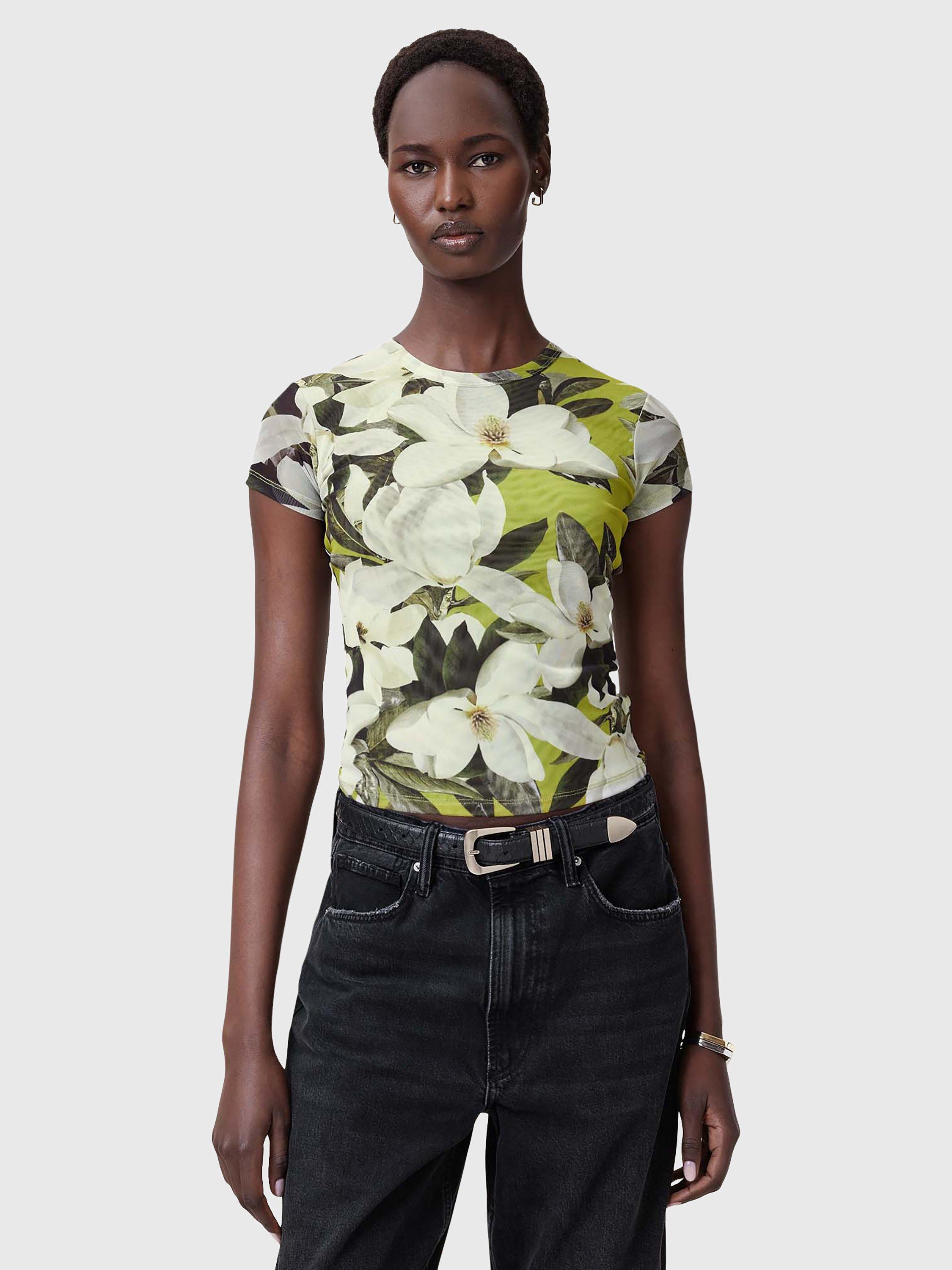 AllSaints Ellie Floral Mesh T-Shirt, Revive Stem Green