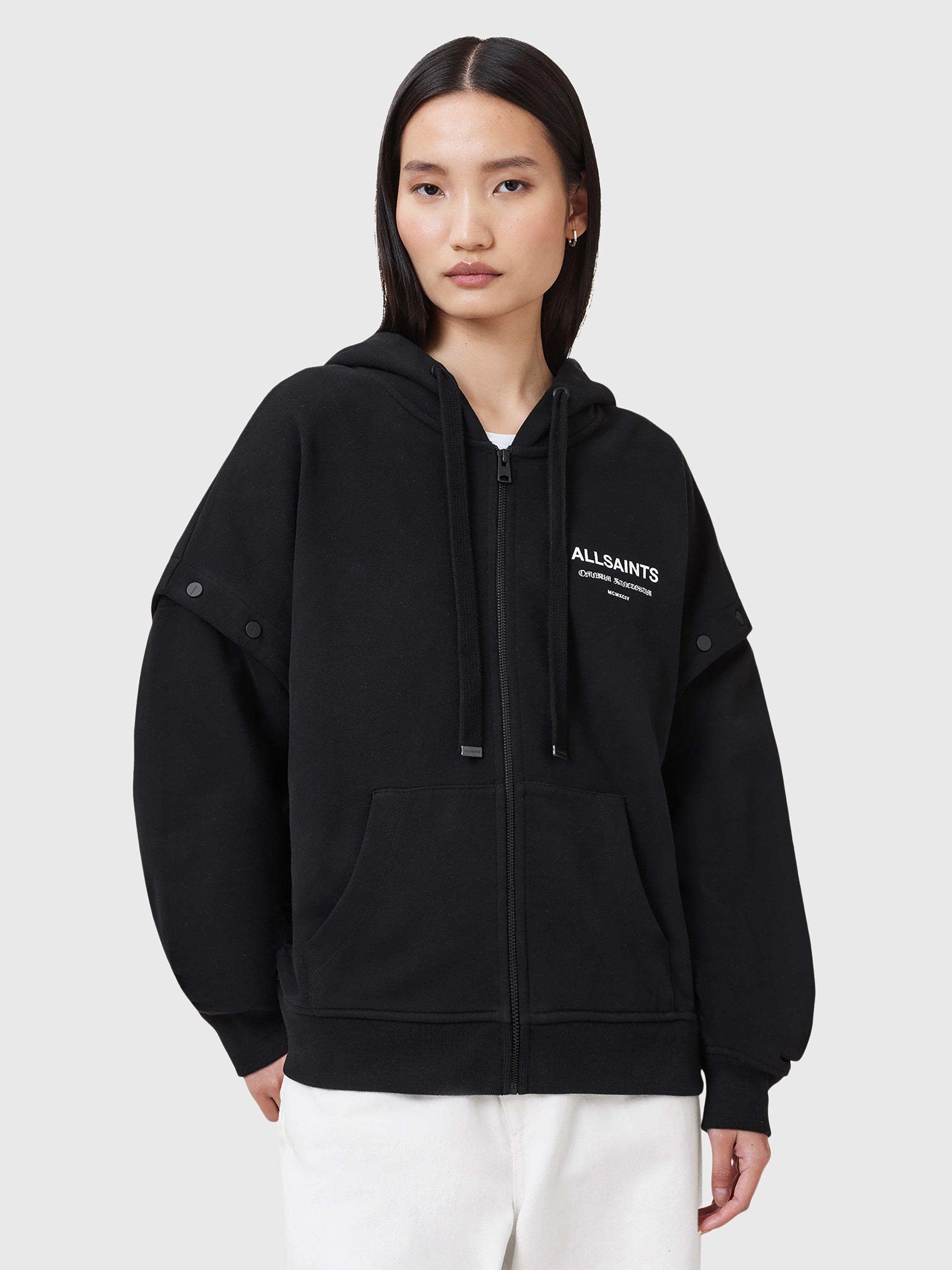 Product image 1 of 10, which shows AllSaints Omnium Amphia Pure Organic Cotton Hoodie, Black, L