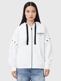 AllSaints Omnium Amphia Popper Sleeve Pure Organic Cotton Hoodie, Optic White, Optic White