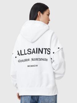 AllSaints Omnium Amphia Popper Sleeve Pure Organic Cotton Hoodie, Optic White - view 2, Optic White