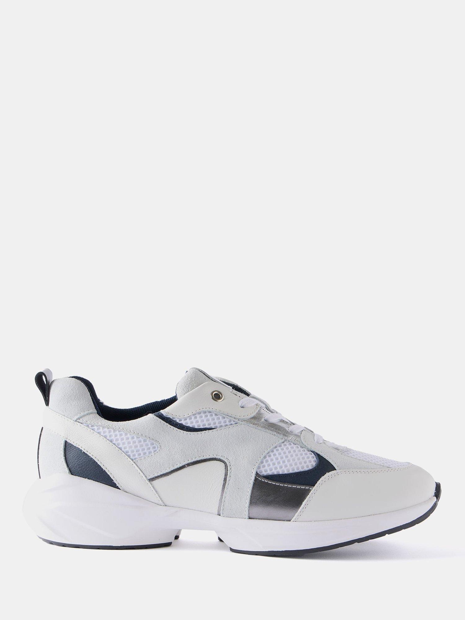 Product image 1 of 6, which shows Mint Velvet Suede Panel Trainers, White, 8