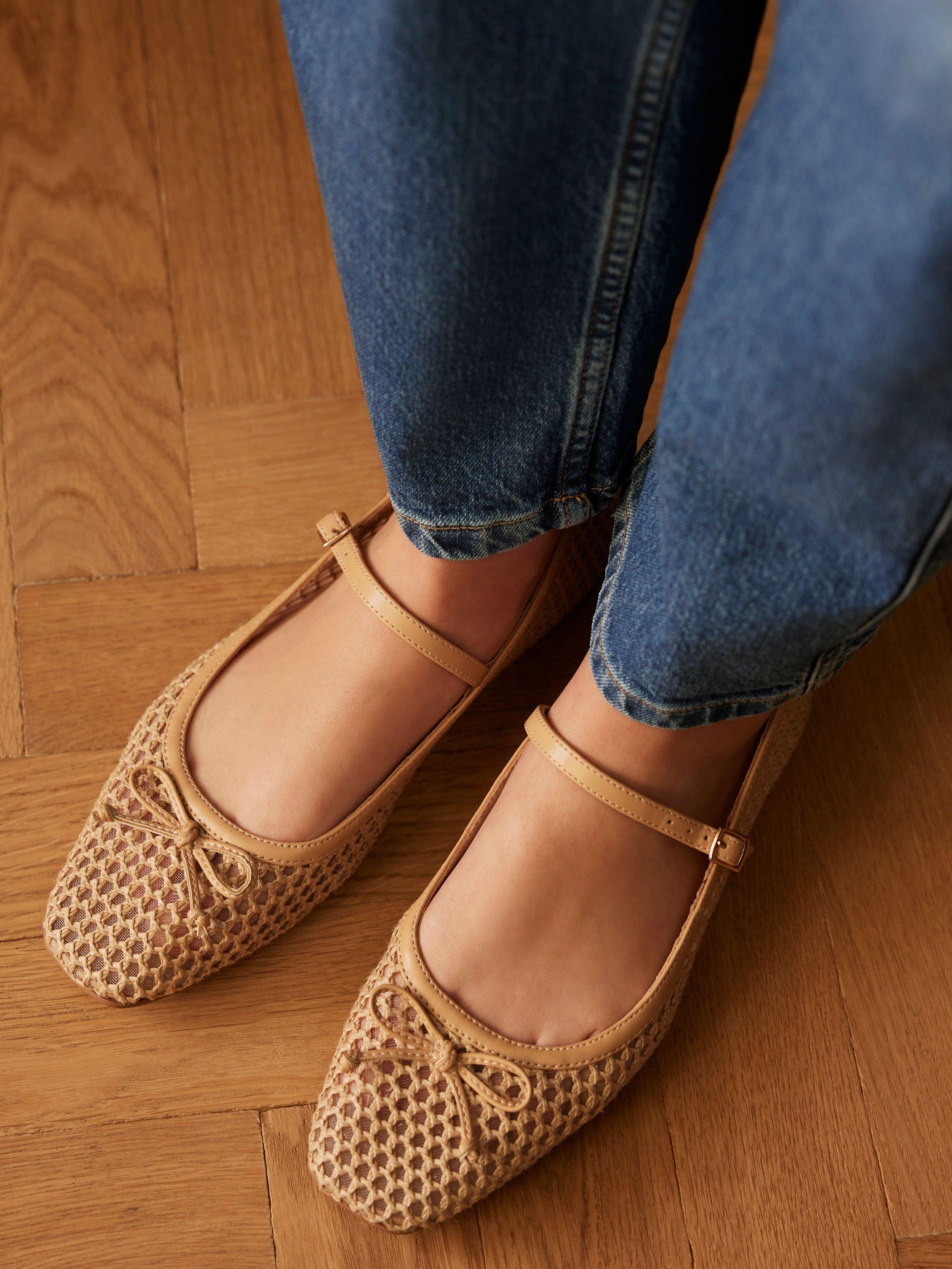 Product image 2 of 6, which shows Mint Velvet Sara Mesh Ballerina Pumps, Beige, 3
