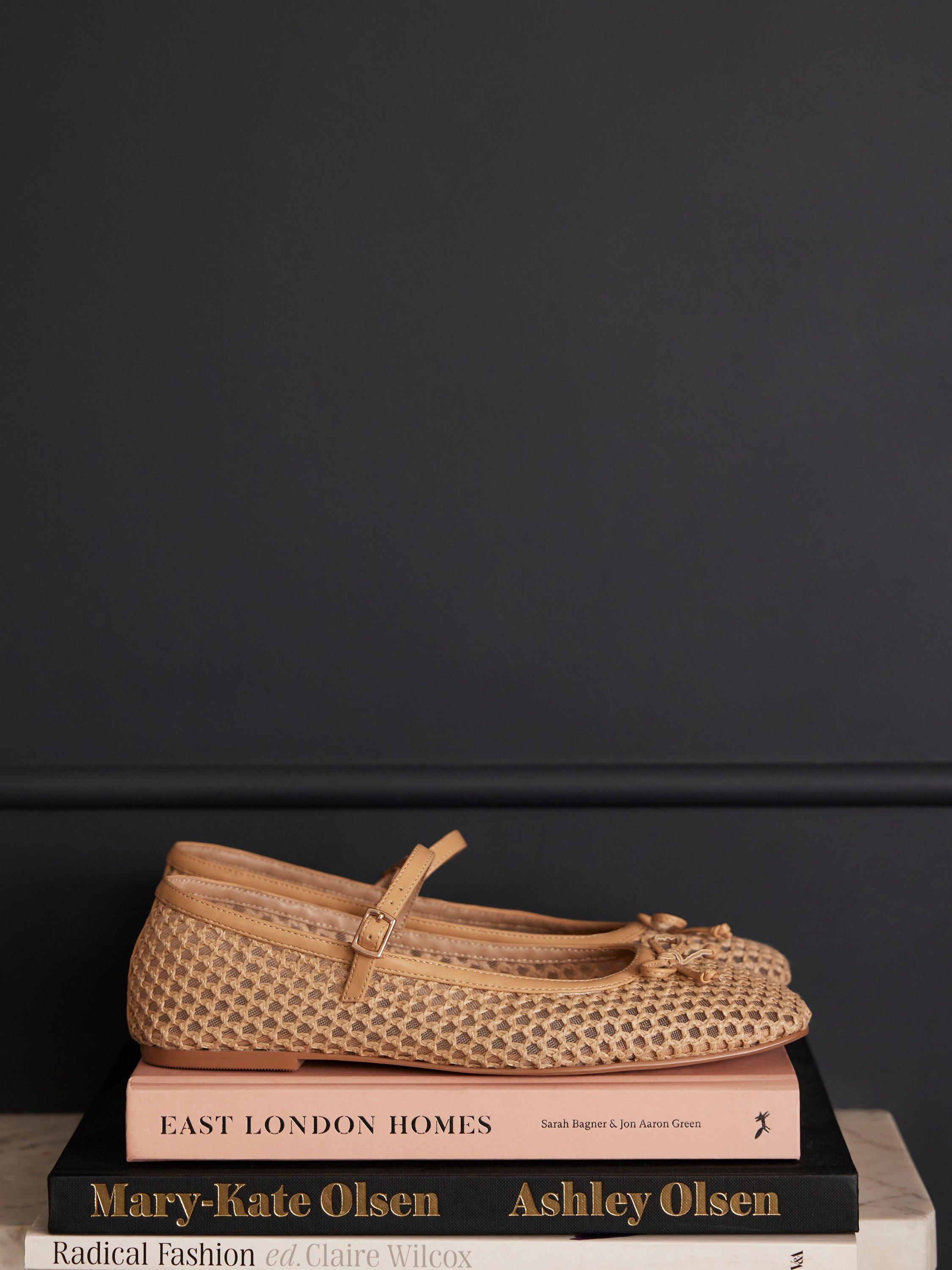 Product image 3 of 6, which shows Mint Velvet Sara Mesh Ballerina Pumps, Beige, 3