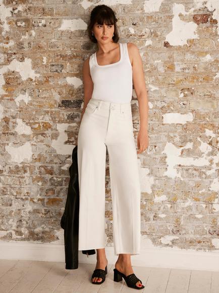 Mint Velvet Cropped Wide Leg Jeans, White, White