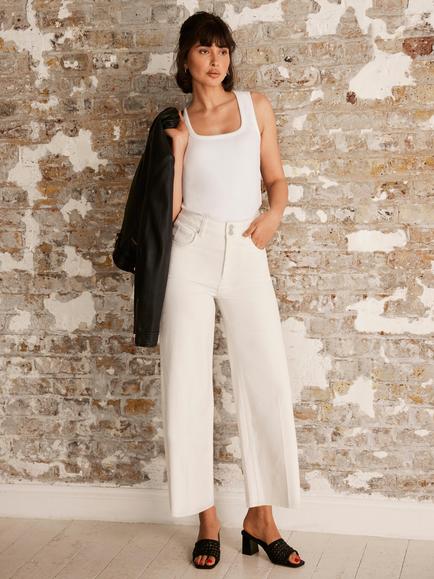 Mint Velvet Cropped Wide Leg Jeans, White - view 2, White