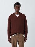 Kin Chunky Rib Cotton Blend V-Neck Jumper, Bitter Chocolate