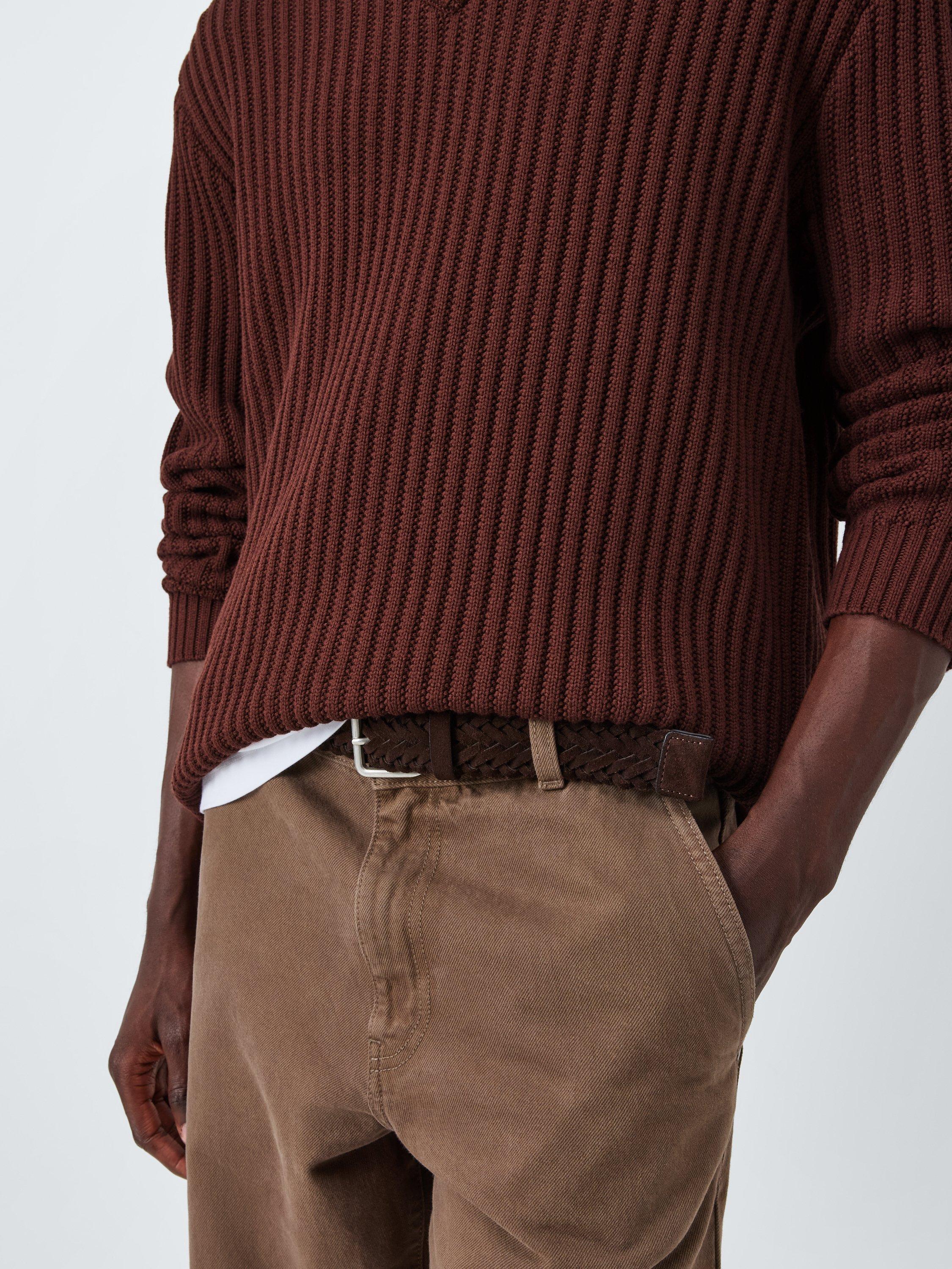 Product image 6 of 6, which shows Kin Chunky Rib Cotton Blend V-Neck Jumper, Bitter Chocolate, S