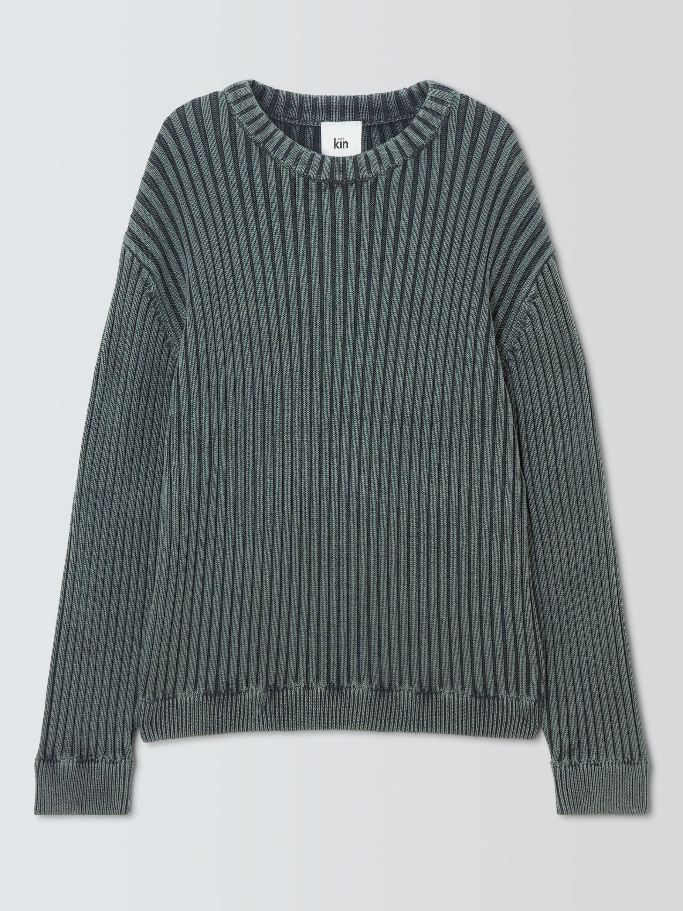 Product image 4 of 6, which shows Kin Crew Neck Ribbed Cotton Jumper, Asphalt, M