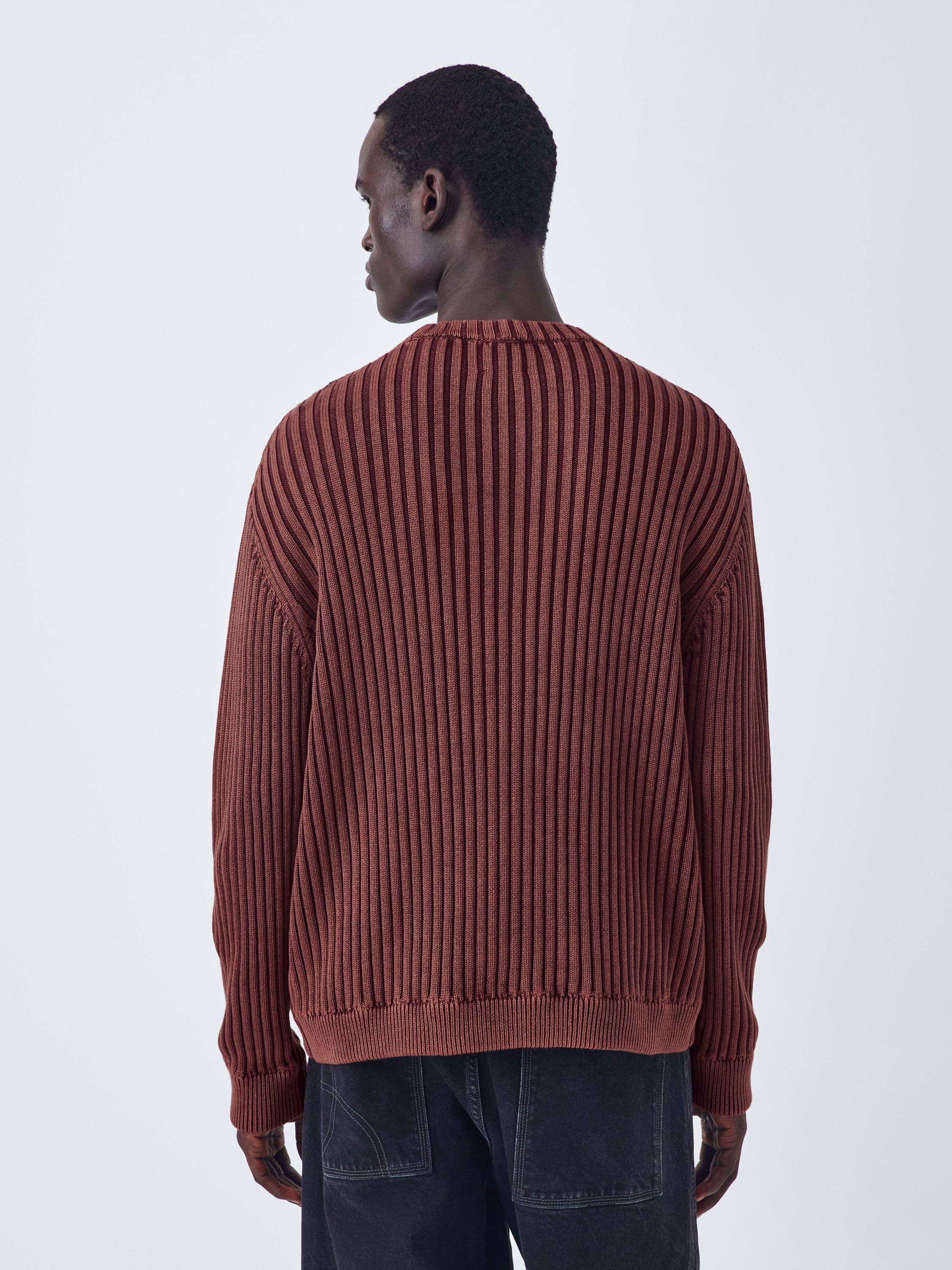 Product image 2 of 6, which shows Kin Crew Neck Ribbed Cotton Jumper, Catawba Grape, M