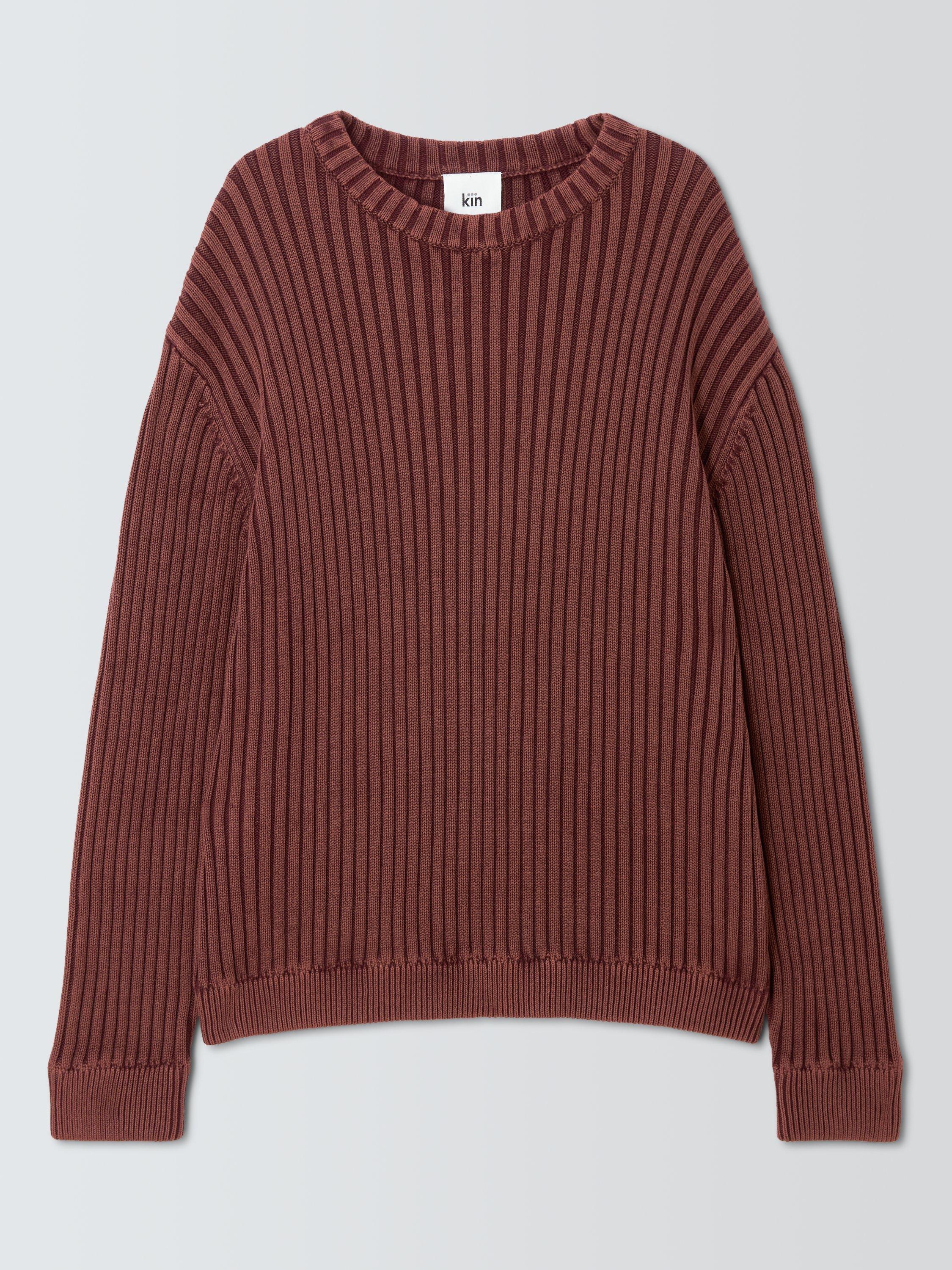Product image 4 of 6, which shows Kin Crew Neck Ribbed Cotton Jumper, Catawba Grape, M