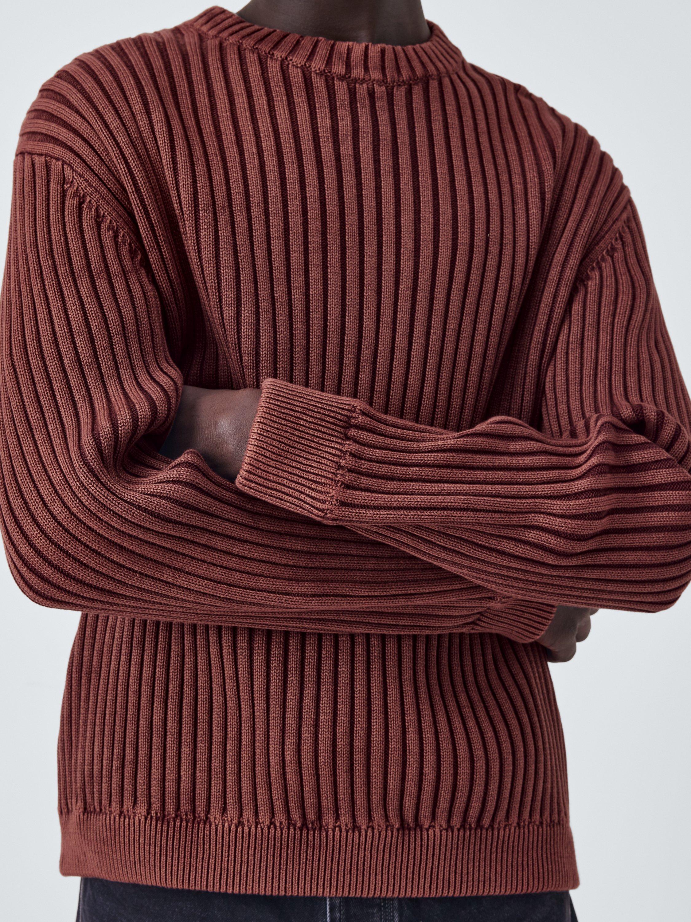 Product image 5 of 6, which shows Kin Crew Neck Ribbed Cotton Jumper, Catawba Grape, M