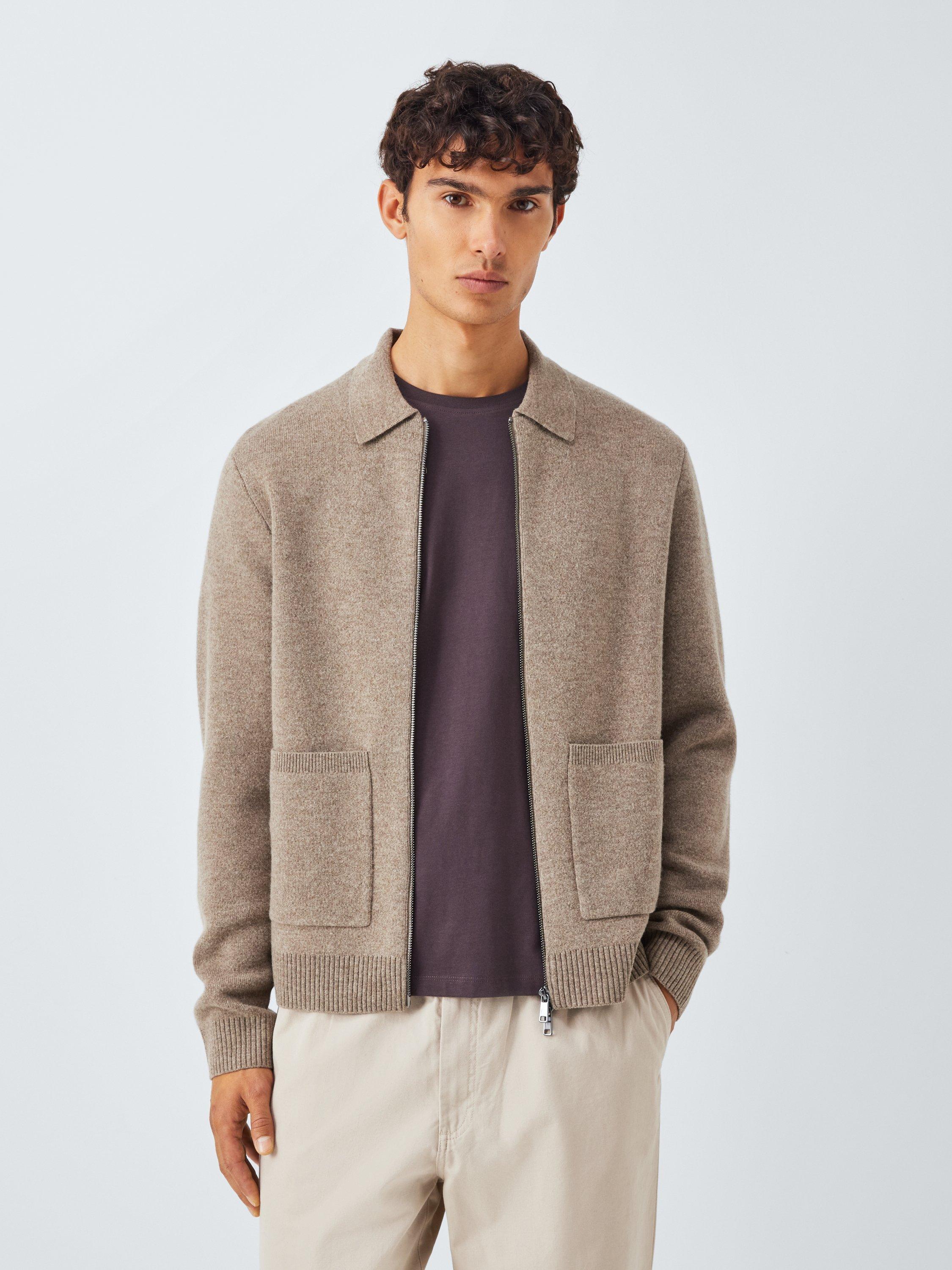 Product image 1 of 6, which shows Kin Lambswool Blend Zip Through Cardigan, Pigeon, M