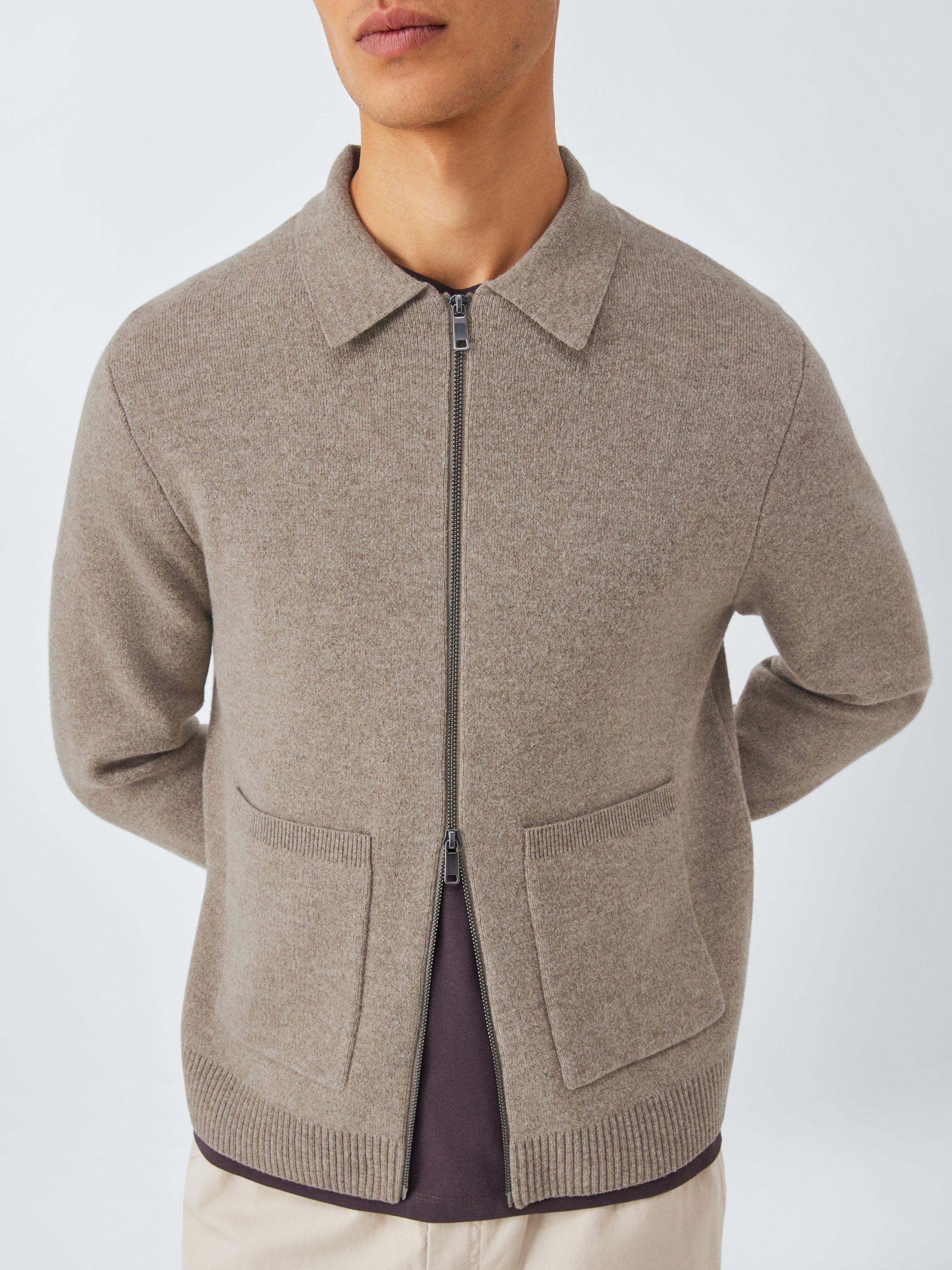 Product image 6 of 6, which shows Kin Lambswool Blend Zip Through Cardigan, Pigeon, M